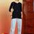 Women navy blue ethnic motifs embroidered chikankari rayon cotton short kurti