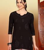 Women coffee floral embroidered chikankari liva rayon straight short kurtis