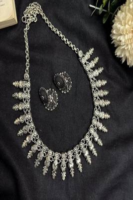 Oxidized Silver Choker Necklace Jhumka Earrings Set, Tribal Boho Festival Jewelry 2