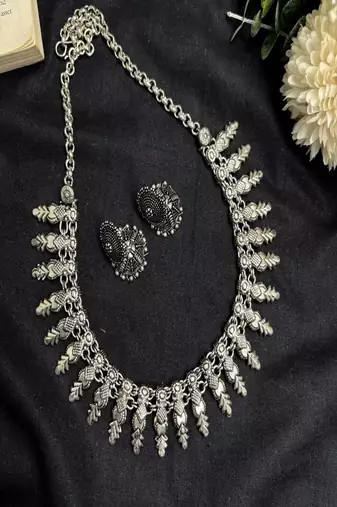 Oxidized Silver Choker Necklace Jhumka Earrings Set, Tribal Boho Festival Jewelry
