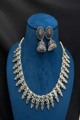 Oxidized Silver Choker Necklace Jhumka Earrings Set, Tribal Boho Festival Jewelry