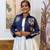 Blue navratri embroidered denim koti with mirror work & kodi lace