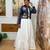 Blue navratri embroidered denim koti with mirror work & kodi lace