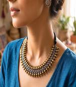 Dual Tone Brass Choker Necklace and Stud Earrings Set, Antique Indian Ethnic Jewelry