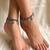 Silver Plated Black Onyx Floral Charm Anklets, Indian Boho Beach Foot Jewelry Pair