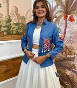 Blue navratri embroidered denim koti