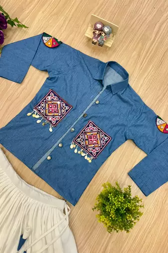 Blue navratri embroidered denim koti