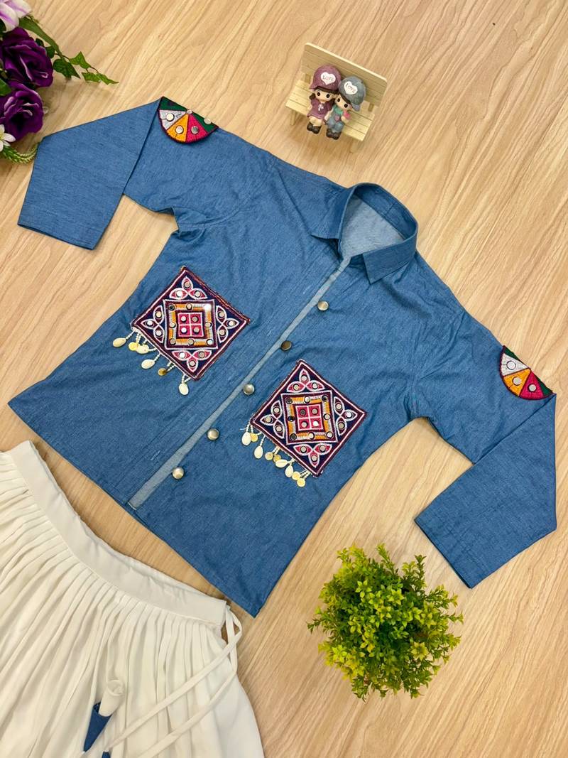 Blue navratri embroidered denim koti