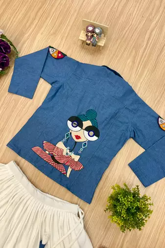 Blue navratri embroidered denim koti
