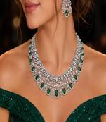 emerald green marquise crystal bridal jewellery set, statement necklace earrings