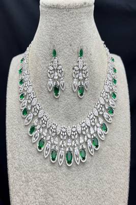 emerald green marquise crystal bridal jewellery set, statement necklace earrings 2