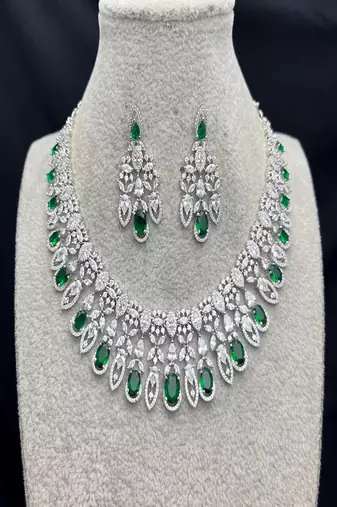 emerald green marquise crystal bridal jewellery set, statement necklace earrings