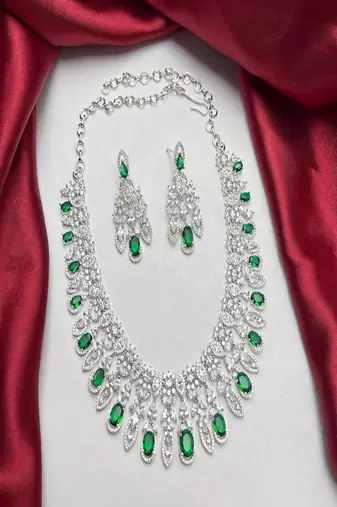 emerald green marquise crystal bridal jewellery set, statement necklace earrings