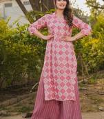 Floral printed rayon v neck kurta & trouser set