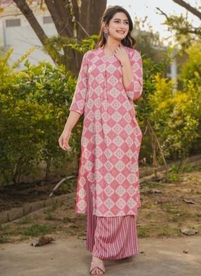 Floral printed rayon v neck kurta & trouser set 2