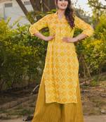 Floral printed rayon v neck kurta & trouser set