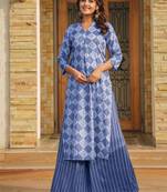 Floral printed rayon v neck kurta & trouser set