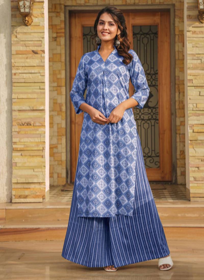 Floral printed rayon v neck kurta & trouser set