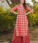 Floral printed rayon v neck kurta & trouser set
