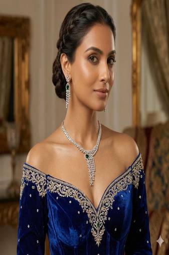 emerald green tear drop bridal necklace set | silver plated cz dangle earrings