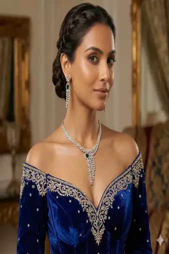emerald green tear drop bridal necklace set | silver plated cz dangle earrings