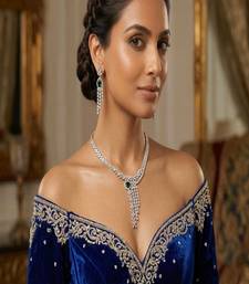 emerald green tear drop bridal necklace set | silver plated cz dangle earrings