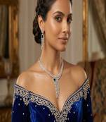 emerald green tear drop bridal necklace set | silver plated cz dangle earrings