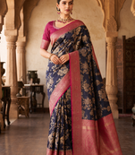 Neavy Blue Color Binni Weaving Jari Jaqurad Jaal Design Viscose Dola Silk Pattu Saree