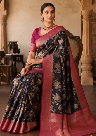 Neavy Blue Color Binni Weaving Jari Jaqurad Jaal Design Viscose Dola Silk Pattu Saree