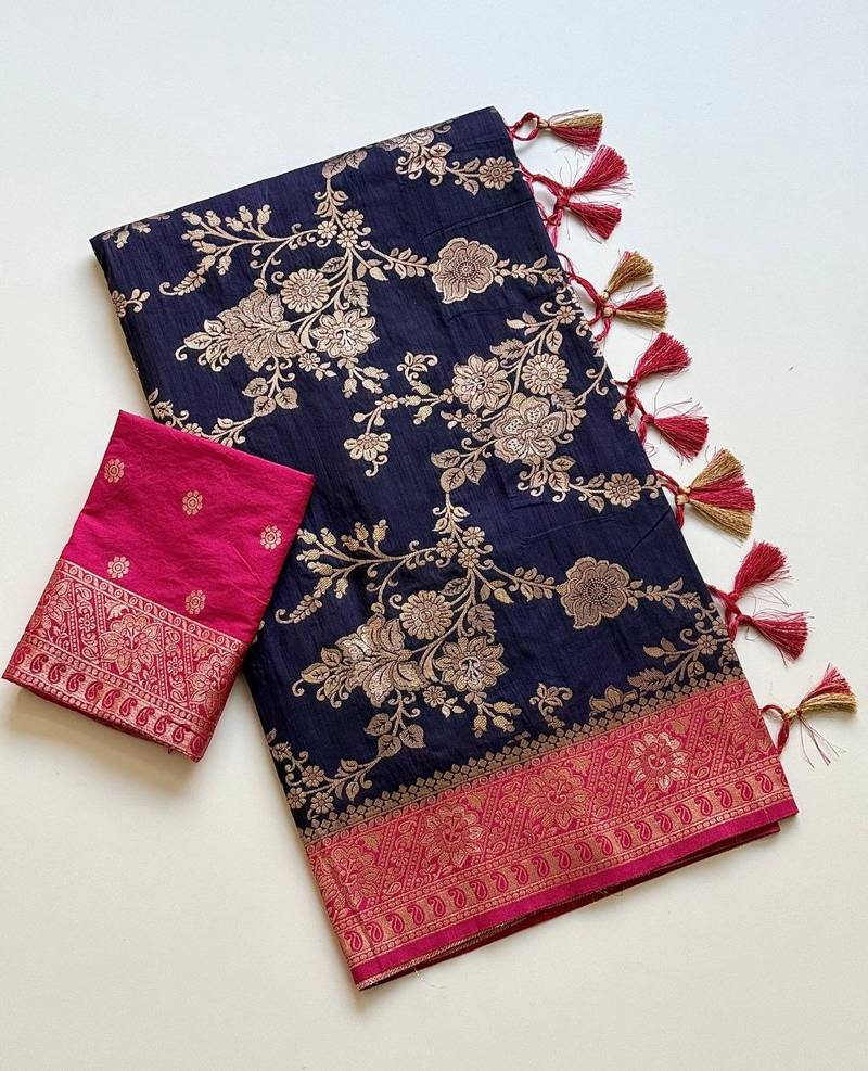 Neavy Blue Color Binni Weaving Jari Jaqurad Jaal Design Viscose Dola Silk Pattu Saree
