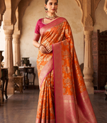 Orange Color Binni Weaving Jari Jaqurad Jaal Design Viscose Dola Silk Pattu Saree