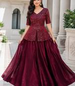 Maroon Fendy Satin Embroidered Lehenga Choli Set