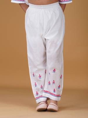 Girls white floral embroidered chikankari pure cotton kids kurti & palazzo set 5