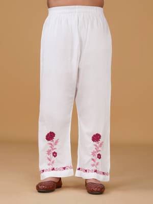 Girls white floral embroidered chikankari pure cotton tie-up kurti & palazzo set for kids 5