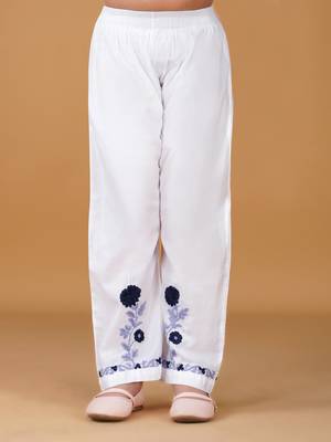 Girls white floral embroidered chikankari pure cotton tie-up kurti & palazzo set for kids 5