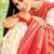 Off white & red banarasi silk blend saree with zari woven border