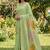 Pastel green linen cotton blend saree with floral woven pallu & zari border