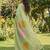 Pastel green linen cotton blend saree with floral woven pallu & zari border