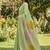 Pastel green linen cotton blend saree with floral woven pallu & zari border