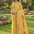 Pastel yellow linen cotton blend saree with floral woven pallu & zari border