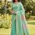 Sea green linen cotton blend saree with floral woven pallu & zari border