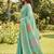 Sea green linen cotton blend saree with floral woven pallu & zari border