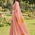 Peach linen cotton blend saree with floral woven pallu & zari border