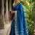 Royal blue silk blend saree with silver zari horse motif