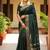 Dark green silk blend saree with silver zari horse motif