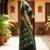 Dark green silk blend saree with silver zari horse motif