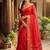 Red silk blend saree with silver zari horse motif