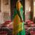 Green cotton silk blend saree with contrasting border