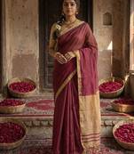Wine cotton silk blend saree with contrasting border