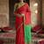 Red cotton linen blend saree with contrasting border